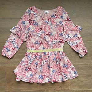 Girls Epic Threads Pink / Blue / Floral Print Tunic With Drop Waist Glitter Belt